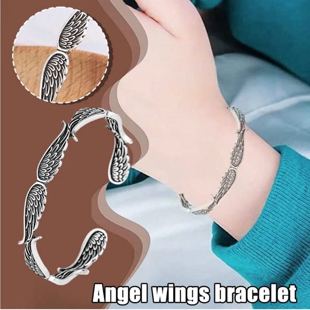Feather Angel Wings Silver Bracelet Adjustable Cuff Bangle Charm Jewelry